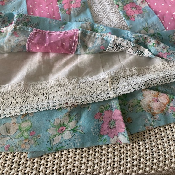 Vintage Chessa Davis Patchwork Floral Lace Polka Dot Prairie Skirt Boho Hippie - Picture 12 of 17